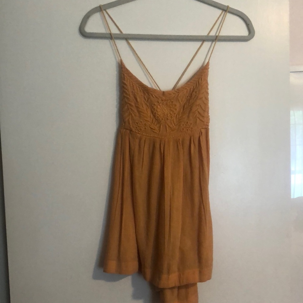 Free people light orange embroidered tank top with adjustable ties size small